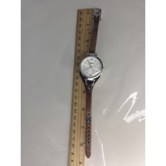 Fossil 32mm Silver Case White Dial On Branded Brown Bund Strap - Picture 2 of 8